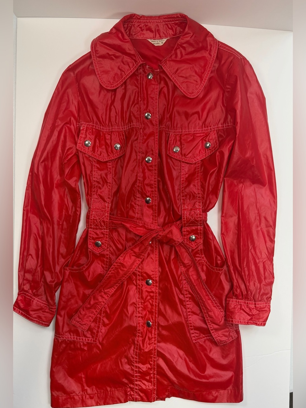 Vintage Sears JR Bazaar Red Snap Trench Coat | Size S | 70s